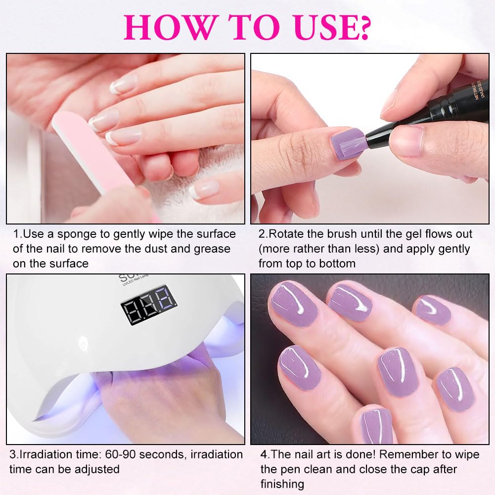 Stylo Vernis à Ongles 6 Couleurs, Ensemble Stylos Vernis Ongles Gel Séchage Rapide, Nail Gel Pen, Accessoires De Peinture pour Femmes (Bleu)