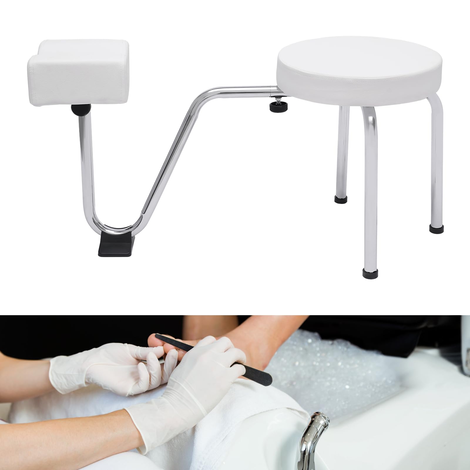 MINRS Silla para el cuidado de los pies, 2 en 1, taburete de pedicura, taburete para tatuaje, reposapiés ajustable, almohadilla de PVC para pedicura, soporte para uñas Tech, spa, belleza, salón,