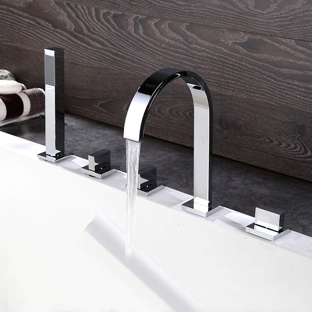 KunMai Wandmontage-Wasserhahn Für Badewanne Mit Handbrause – 180° Schwenkbar, Gebürstetes Nickel, Aus Messing