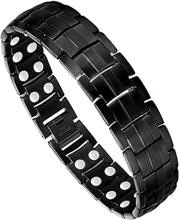 Feraco Magnetic Bracelet for Men Titanium Steel Magnetic Bracelet for Men with Double Row Magnets Adjustable (Black)