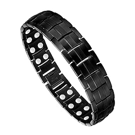 Feraco Magnetic Bracelet for Men Titanium Steel Magnetic Bracelet for Men with Double Row Magnets Adjustable (Black)