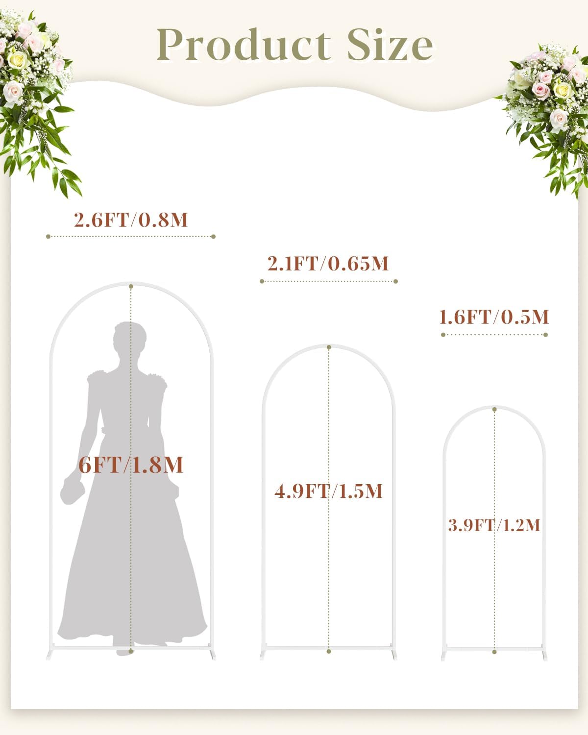 Wedding Arch, Metal Arch Backdrop Stand, Balloon Arch Stand Wedding Frame for Ceremony Decoration (White, 6FT, 5FT, 4FT Arch Backdrop)