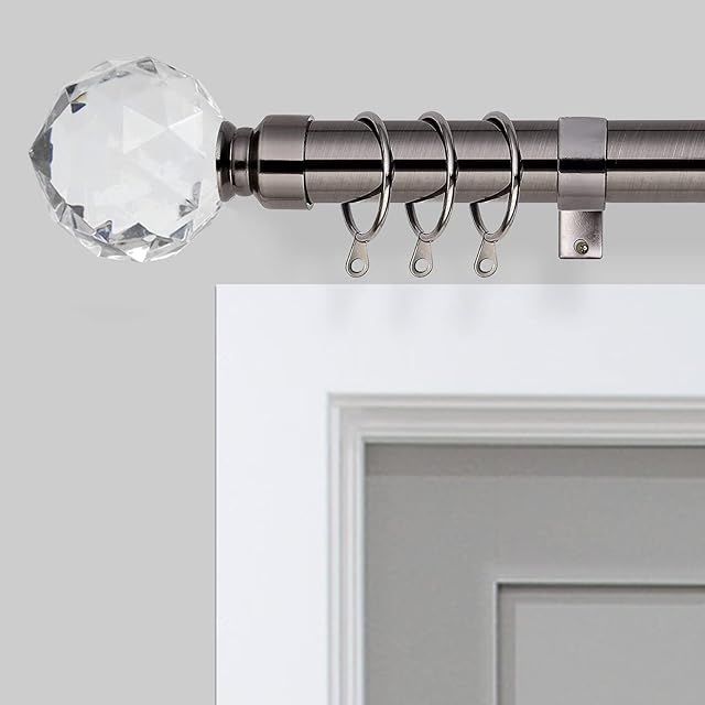 Oxford Homeware Extendable Curtain Poles | Crystal Metal Curtain Pole Set 28mm | Includes Finials, Rings, Brackets & Fittings (Black Nickle, 160-300 Cm, 63-118 Inches)