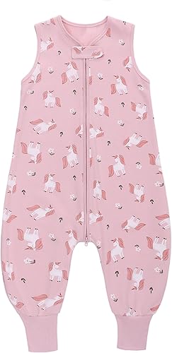 TOG 0.5 - Saco de dormir sin mangas para bebé con patas, suave sin pies, saco de dormir 100% algodón para niños y niñas (rosa, caballo, L (3T-4T))