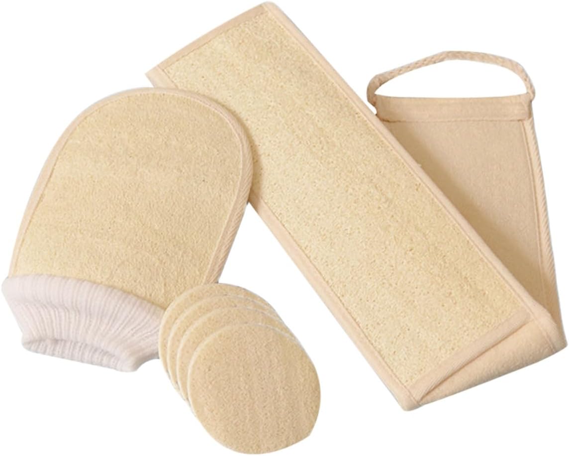 Natural Loofah Bath Set 6pcs Exfoliating Bath Scrubber Gloves Lotion Applicator Body Scrubber for Shower and Skin Care