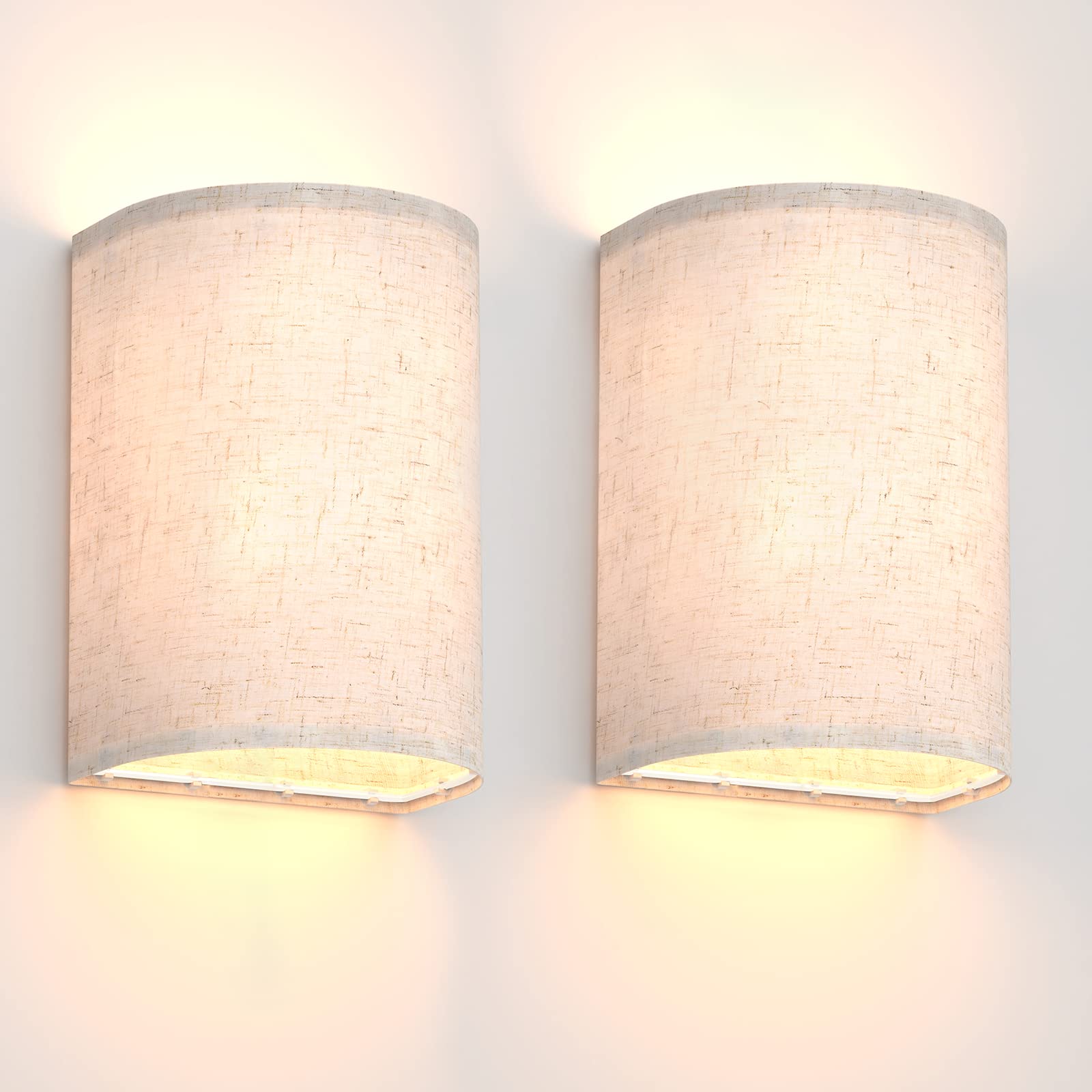 LABOREDUCER Wall Lamps for Bedroom Set of 2 with Fabric Shade, Farmhouse LED Sconces Wall Lighting Hardwired, Wall Mount Lights Wall Sconces for Living Room, Stair (Bulbs NOT Included)