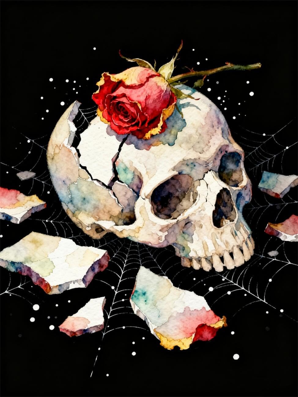 AMBATTERY DIY Beaded Cross Stitch Kits Fantasy Skulls and Flowers Bead Embroidery Kit for Adults Needlepoint Tapestry Set Beaded Stitching 50x60cm