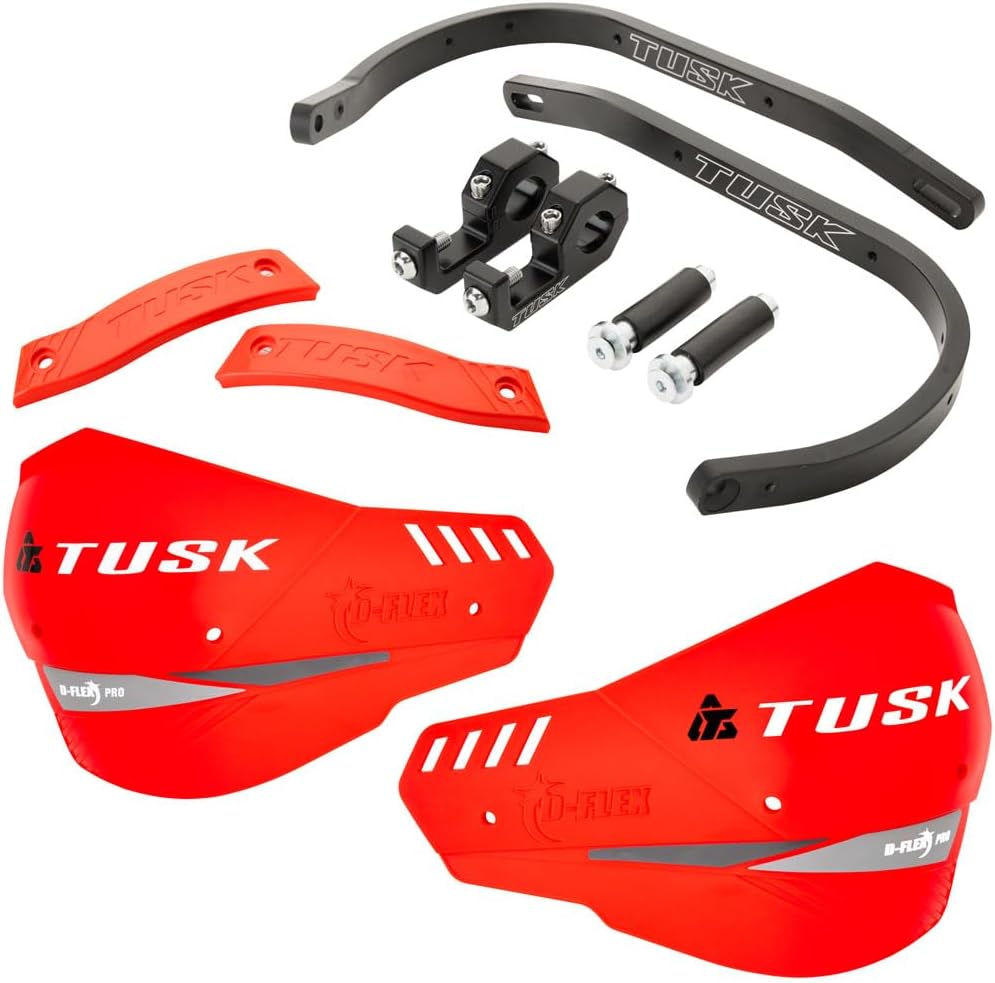 Tusk D‑Flex Pro Adventure Handguards – Black Aluminum Bar/Red Shields – Universal Fit – Fits 1 1/8″ Handlebars & CRF300L/Rally 2021‑2025