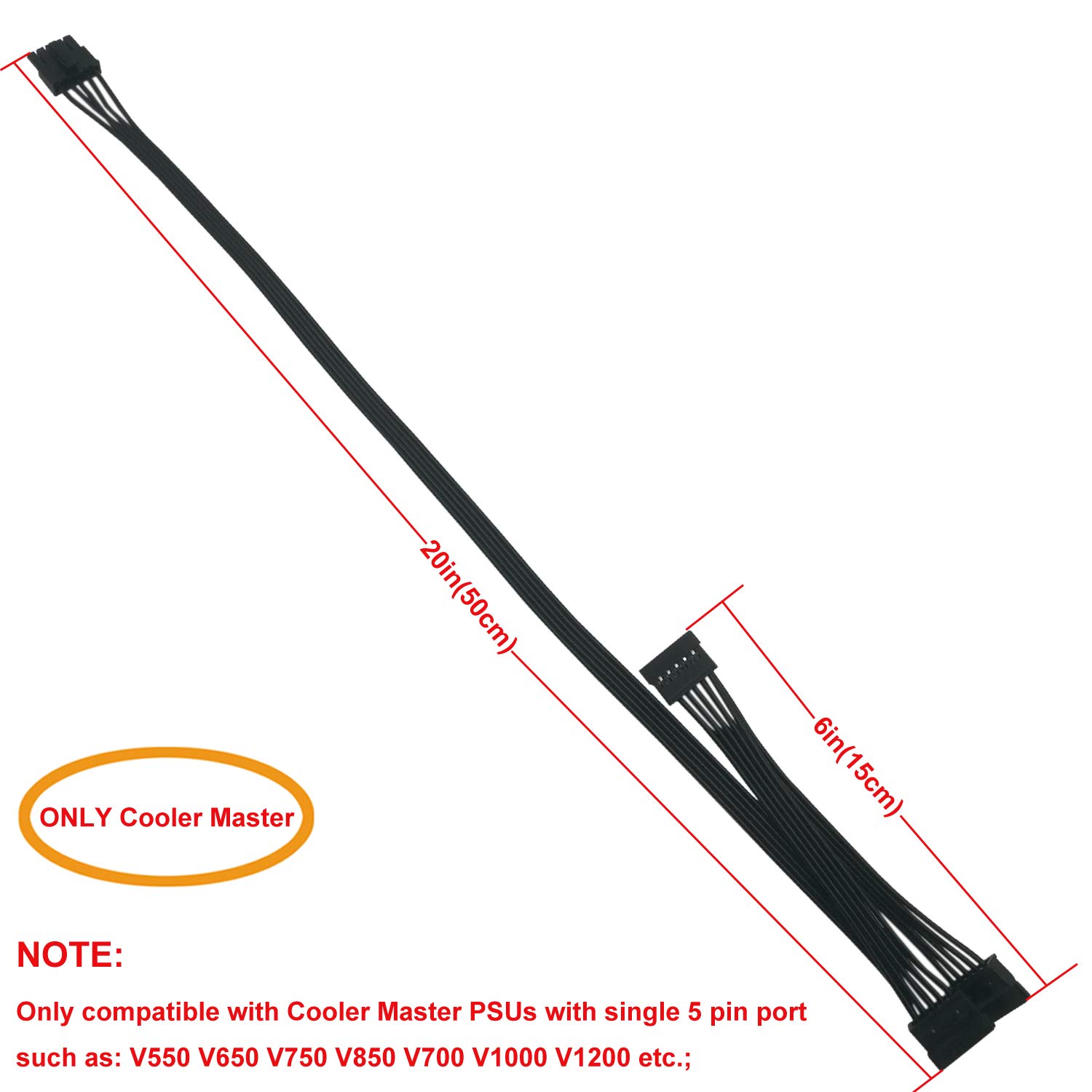 COMeap SATA Power Cable for Cooler Master PSUs, 5 Pin to 3X 15 Pin SATA Hard Drive HDD Power Adapter Splitter for BTC Mining Riser Card 20-in(50cm)