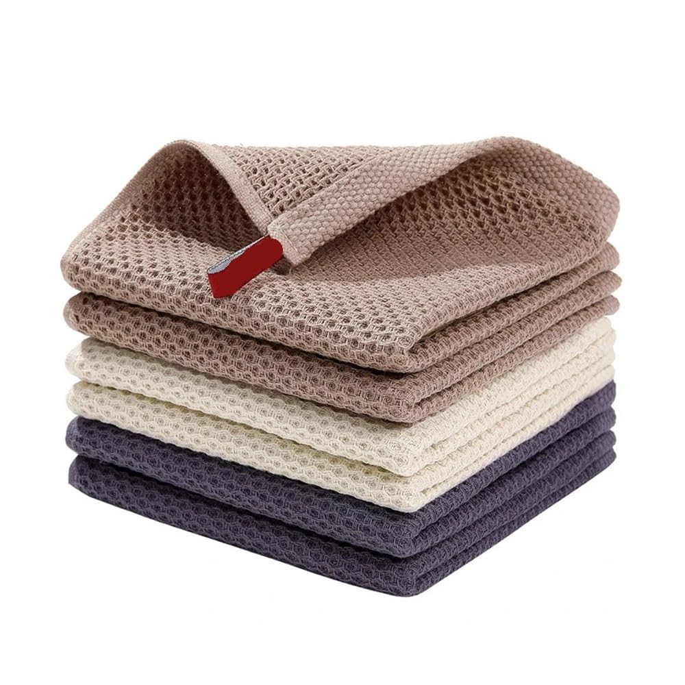 Jobaojiang Towel Soft Absorbent Dishcloth Kitchen Dish Rags Honeycomb Face Wash Towel Household Cleaning Cloth Wash Cloth(Coffee Towel,5pcs)