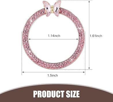 Bling Ignition Start Switch Decorative Ring, Inlaid Rhinestone Creative Butterfly Alloy Push Button Ring, Modification Replacement Accessory, Suitable for Most Cars (Pink)