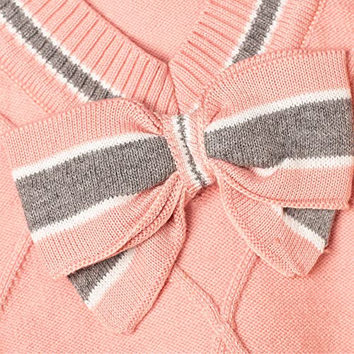 Girls Sweater Vest Cute Bowknot V Neck Argyle Knit Waistcoat Pullover Sleeveless Uniform2