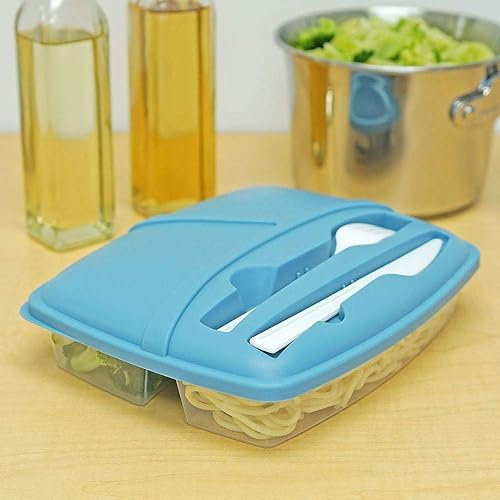 Miniatura 5 de Juego de recipientes de comida de viaje con tenedor y cuchillo, caja de comida de 3 secciones para sobras, ensalada y aperitivos
