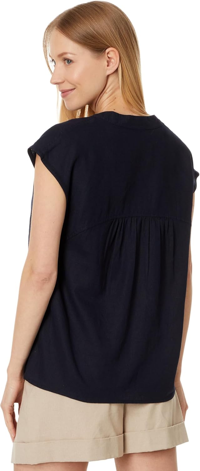 Tommy Hilfiger Womens Linen Blend Pullover Bandcollar Shirt