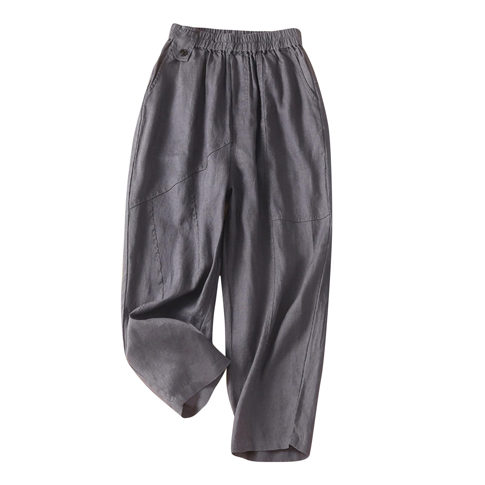 GSPCLAMElastic Waist Capri Pants for Women Comfy Flowy Lounge Flowy 2024 Breathable Fashion Light Waist Tie Knot Trousers