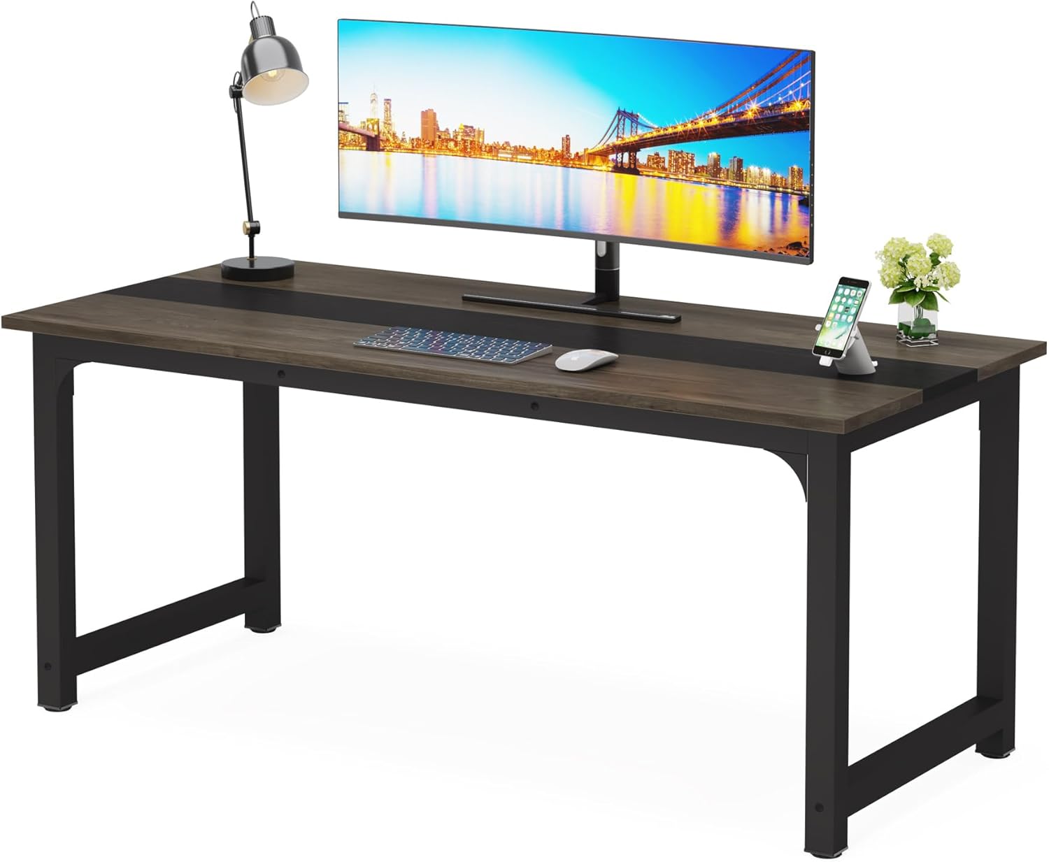 LITTLE TREE 63 Inch Large Executive Office Desk, Simple Computer Workstation with 31.5 inch Extra Wide Desktop for Home Office