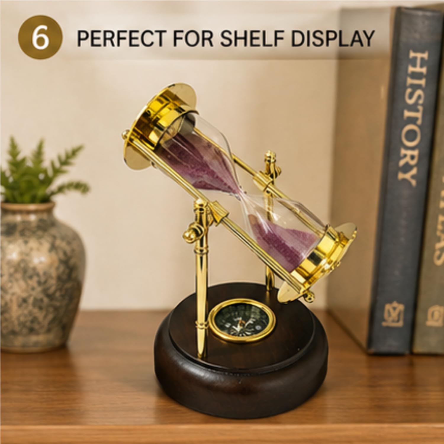 Antique Brass Sand Timer with Compass - Nautical Decor -8 Antique Brass Sand Timer with Compass - Nautical Decor -8