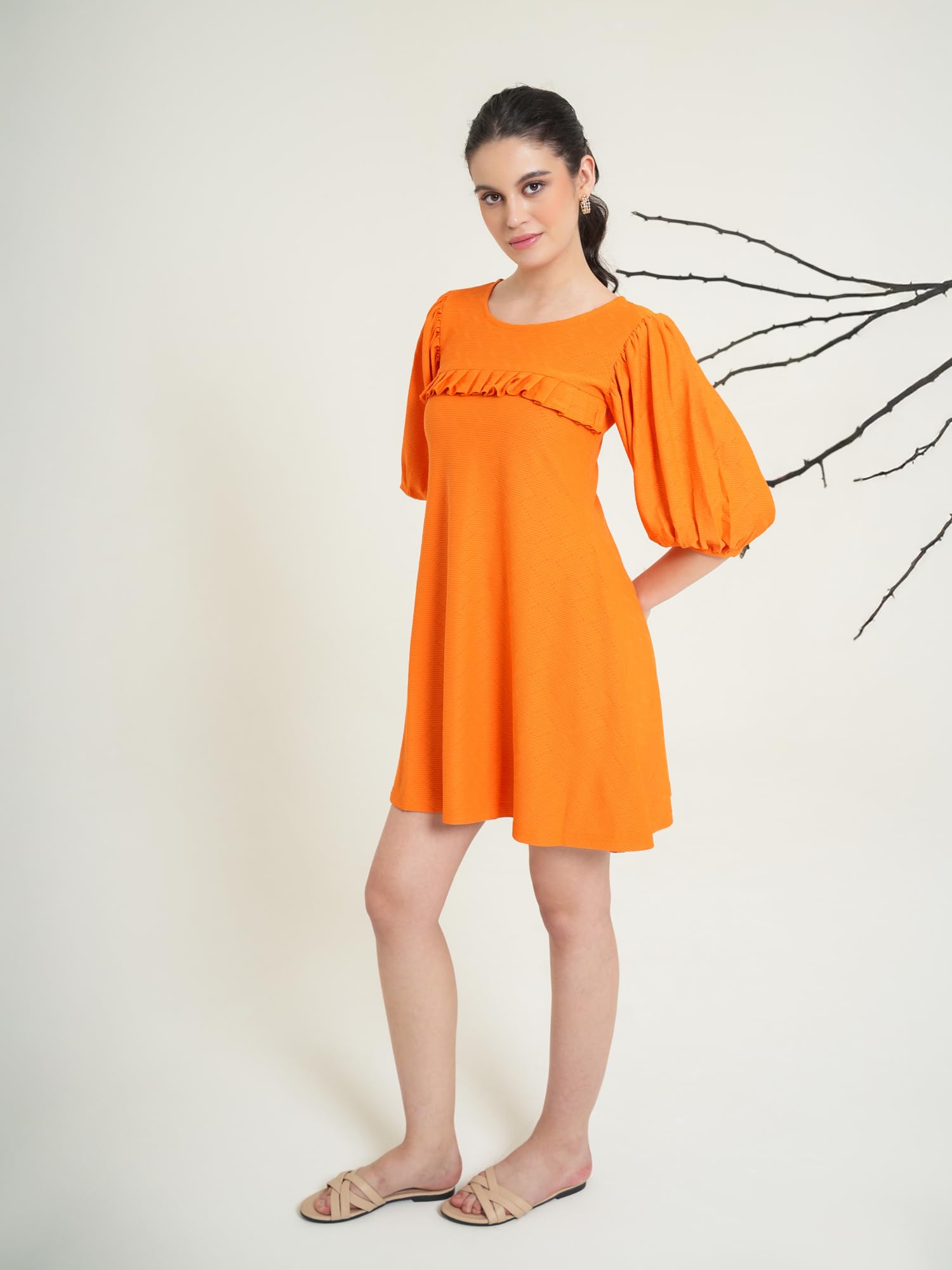 Purvaja Womens A-Line Mini Length Dress (Nisi-051-Orange_Orange_Small)