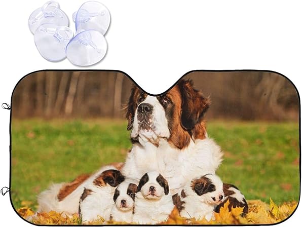 Amazon セントバーナード 親子 自動車 軽自動車 乗用車 簡単取付 おしゃれ かわいい 人気 アニメ 車中泊 プライバシー保護 遮光 断熱 紫外線カット 車用サンシェード 日よけ 日焼け対策 Uvカット 日除け 遮熱 吸盤付き カーサンシェード 車 バイク 車 バイク