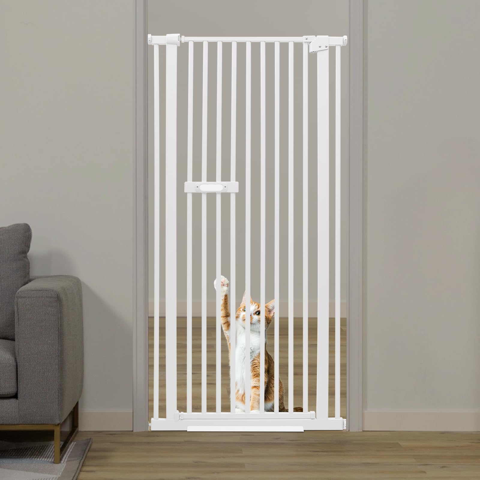 Rejilla protectora para mascotas, puerta de protección extra alta para mascotas, puerta de seguridad ajustable para gatos y perros pequeños para salón, pasillo, escaleras y balcón, 85 x 52 x 150 cm