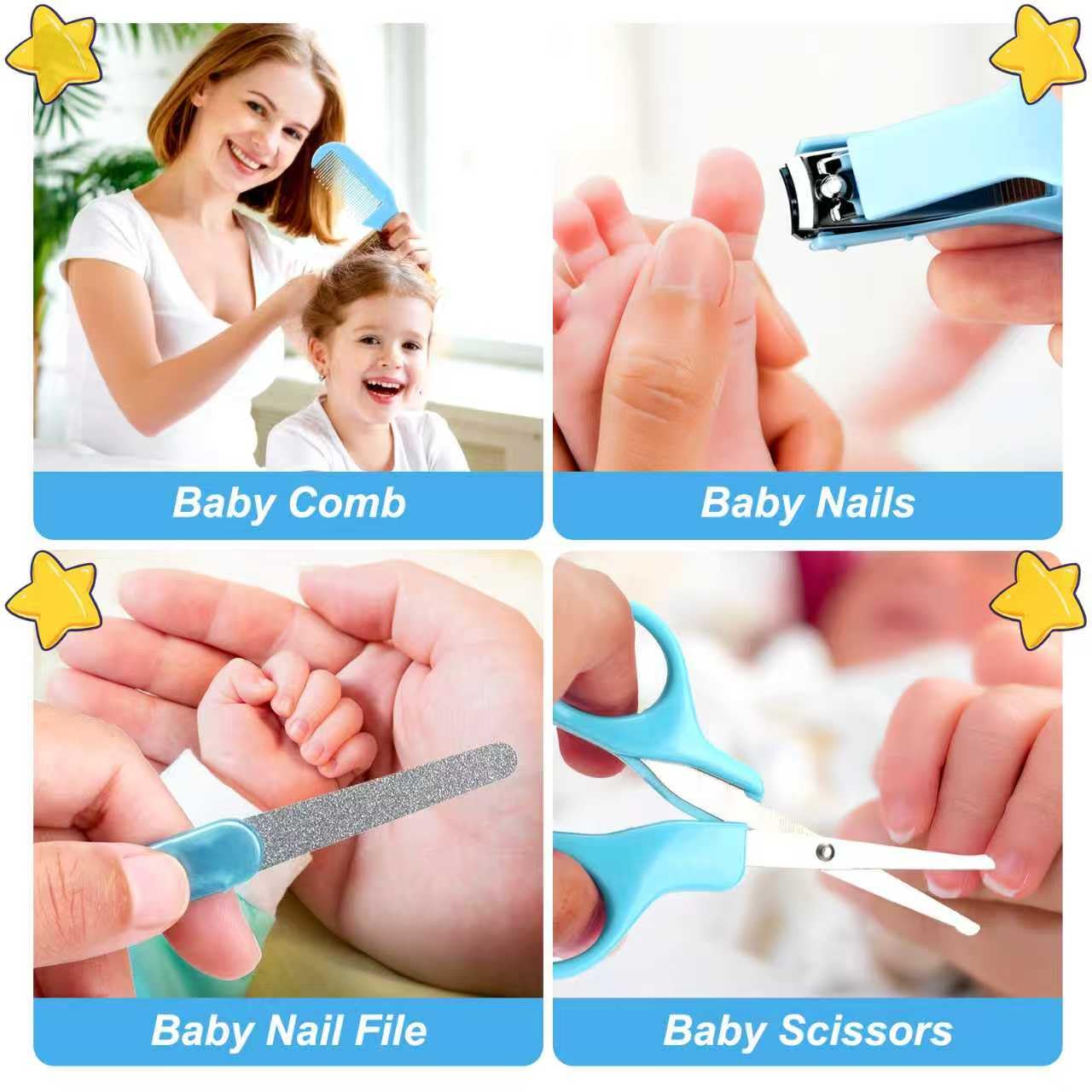 Set per la cura della sicurezza dei bambini con spazzola per capelli, pettine, tagliaunghie, kit essenziale per neonati e ragazzi (blu)