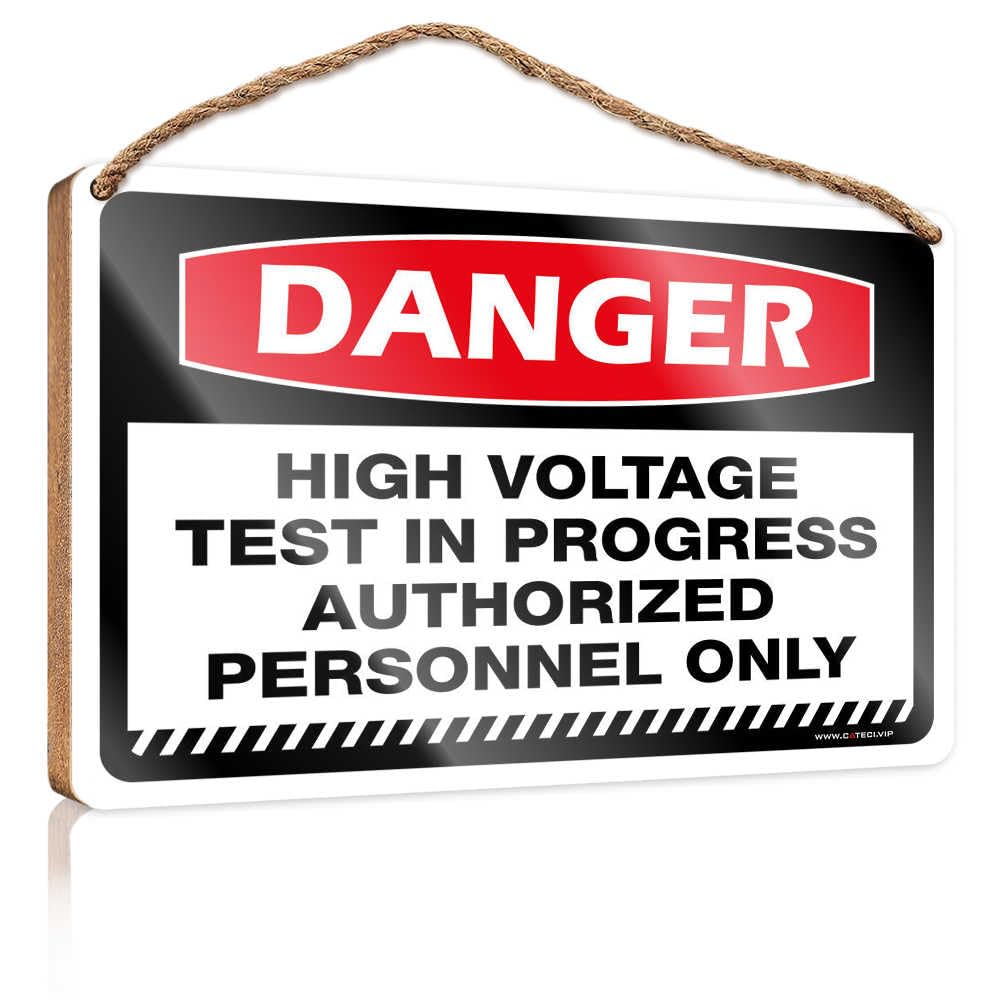 HMQW Wooden Plaques For Crafts Danger High Voltage Test In Progress Authorized Personnel Only Wooden Sign Office Decor For Wall Funny Funny Porch Decor(15X28CM)