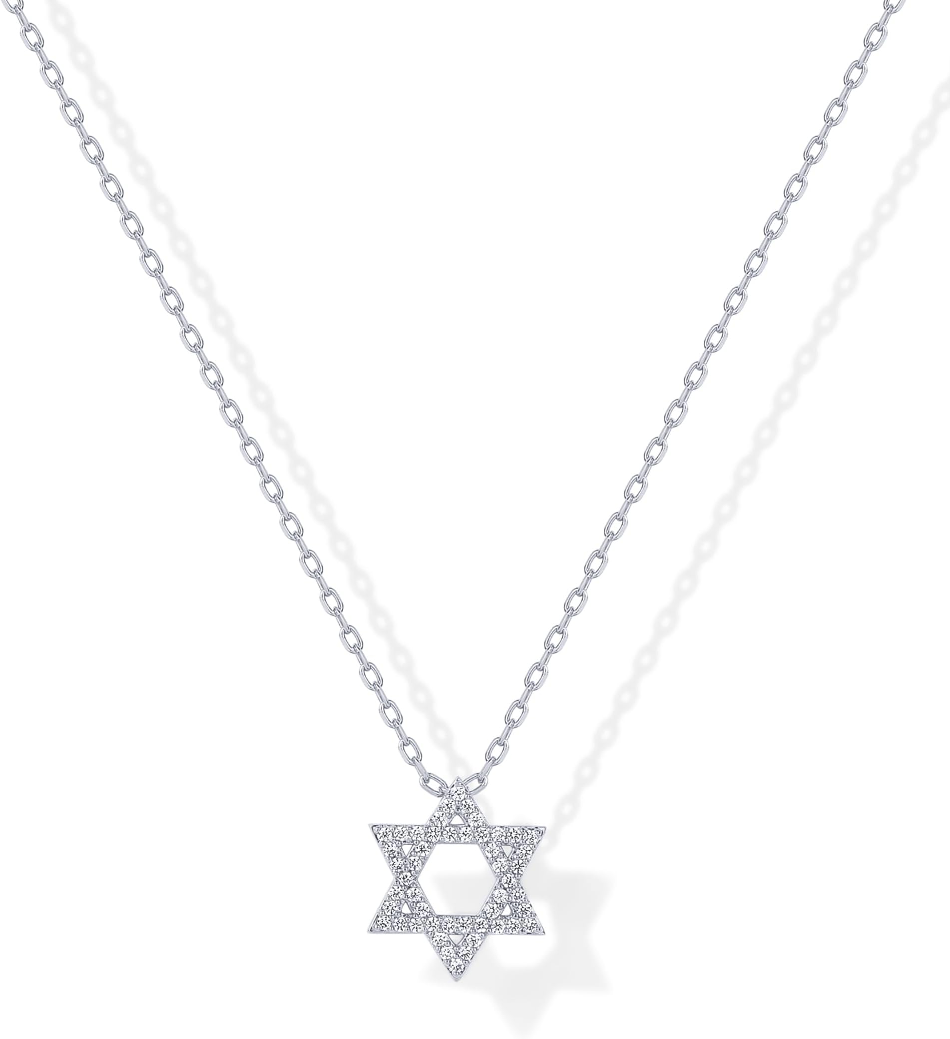 14K Gold Plated Star of David Pendant Necklace for Women | Cubic Zirconia Dainty Religious Jewish Jewelry