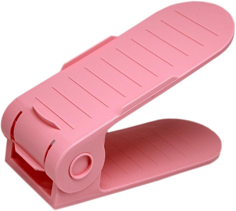 Count On Height Adjustable Polypropylene Plastic Shoes Organiser and Storage Space Saver for Shelf, Rack, Stand, Closet and Drawer (Pink) - Pack of 4