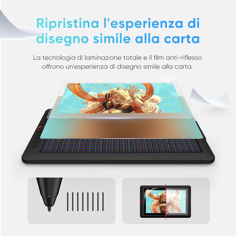 XPPen Artist 13.3 Pro V2 Tavoletta Grafica con Schermo da 13,3 pollici, Penna 16384 livelli, 8 tasti rapidi, Supporto incluso, Compatibile con Windows Mac Android