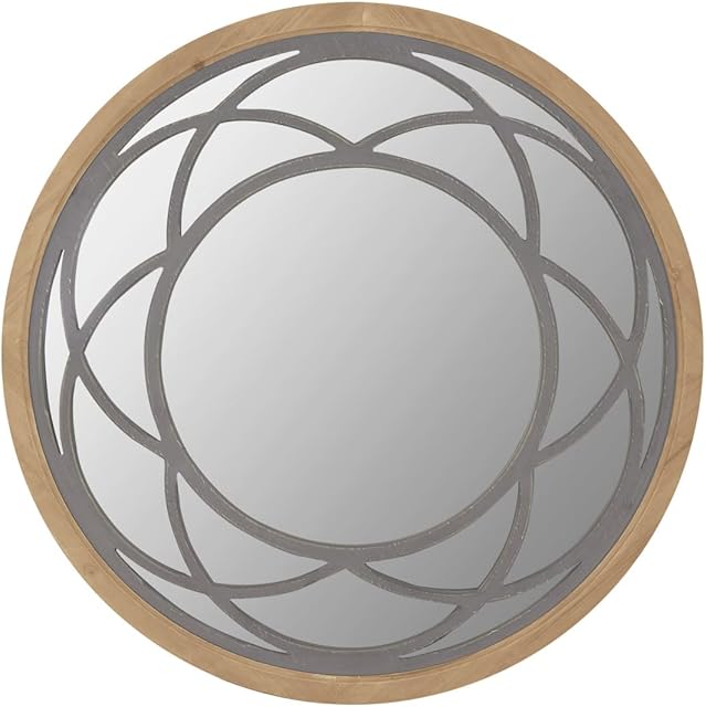 Amazon Brand - Eono Farmhouse Round Wall Mirror 76cm with Wood Frame for Living Room Bedroom Kitchen Entryway Hallway Wall Decor, Rose