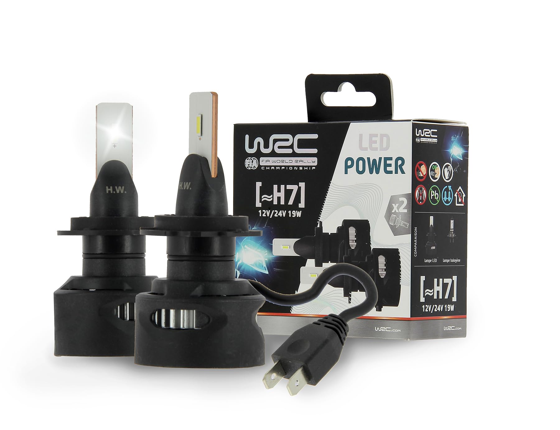 WRC 007551 2 żarówki LED H7 12V / 24V 19 W, mocna lampa samochodowa