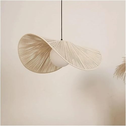 Miniatura 5 de Genérico Araña moderna, Scandinavian V-intage Cotton Rope Straw Hat LED Pendant Light Restaurant Bar Cafe Bedroom Fixture Luxury Lighting(White,80cm)