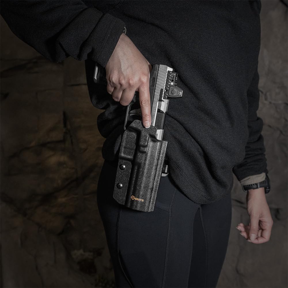 GRITR OWB Kydex RH/LH Gun Holster Fits Canik TP9/METE/RIVAL Series - Excluding MC9 Models - EDC Pistol Accessory w/Optic Cut, Adjustable Retention & Cant, Compatible w/Safariland QLS/G-Code RTI