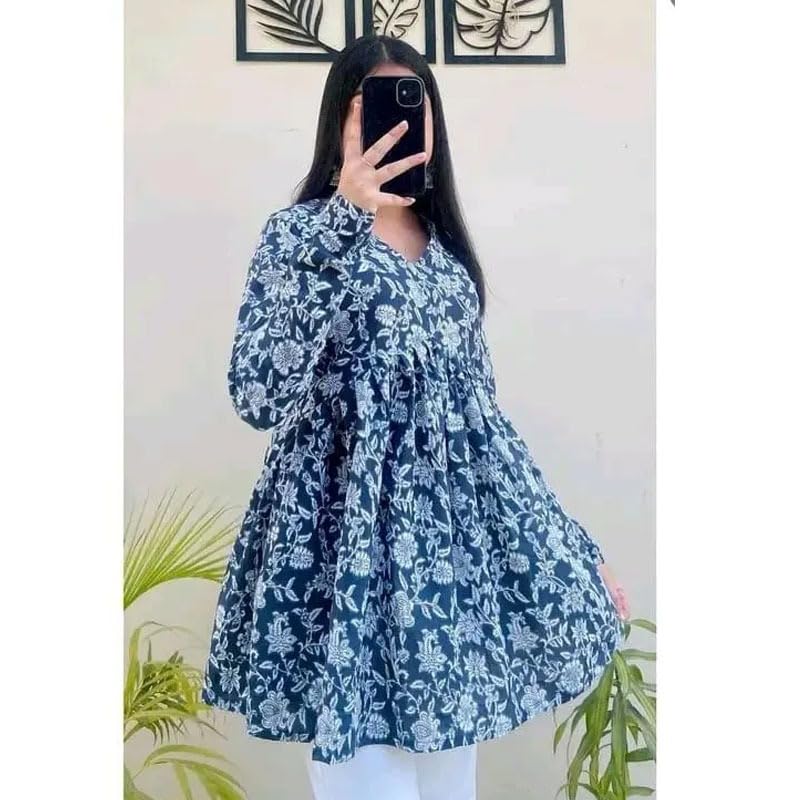 Image of Printed Kurti for Womens V-Neck TOP with Beautifull Design, Full Sleeves