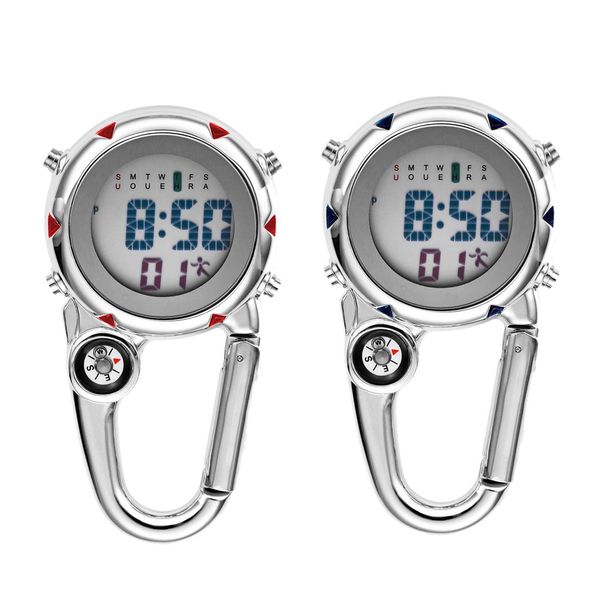 JewelryWe Clip on Digital Watch Carabiner Fob Watches for Nurses Chefs