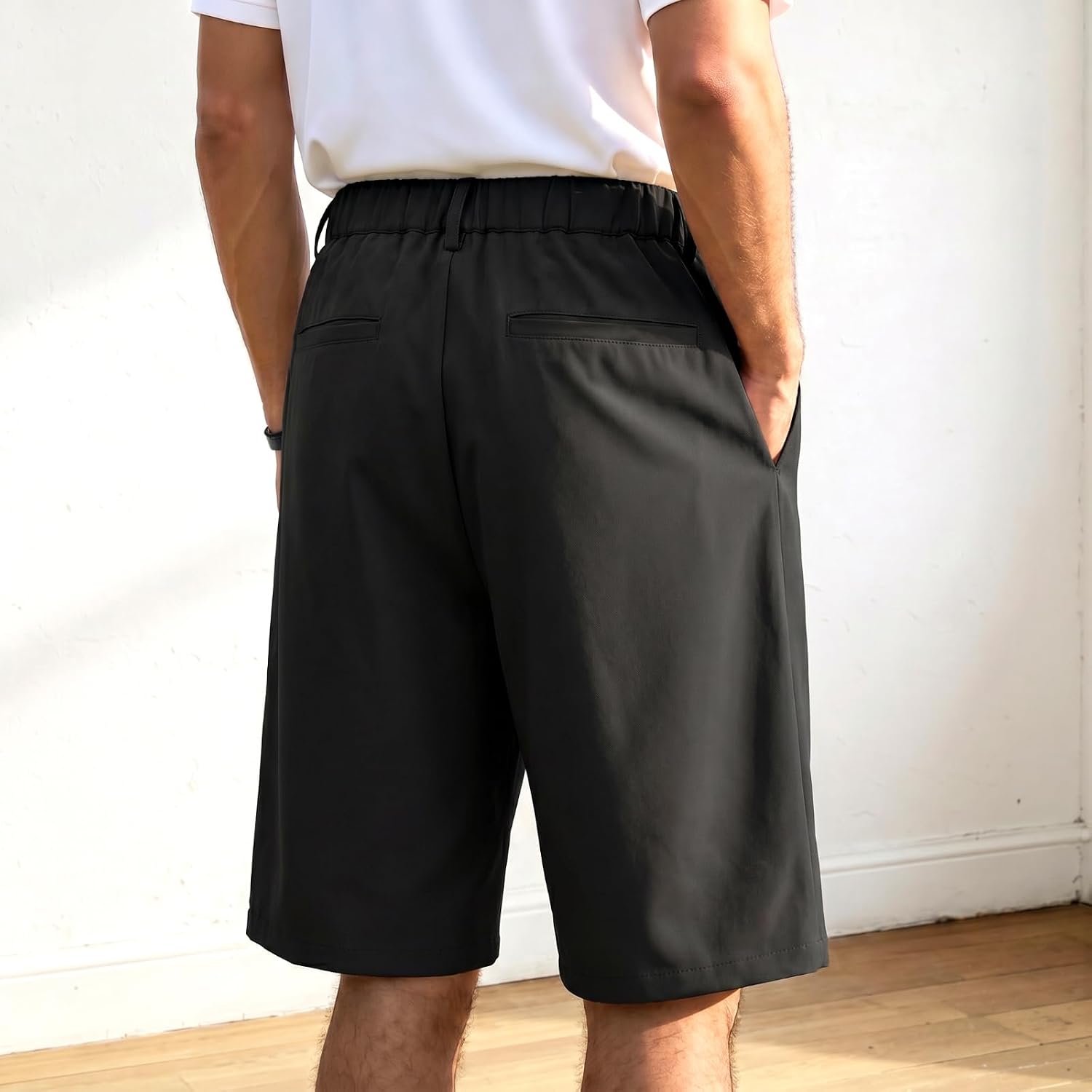 Heyfanee Mens Baggy Pleated Dress Shorts Elastic Waist 9 in