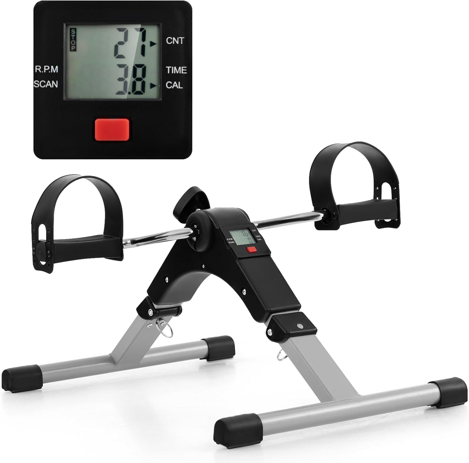 GoPlus ミニ エクササイズ バイク、LCD ディスプレイ付きデスク バイク ペダル エクササバー、抵抗調整可能、シニア向けのポータブル 軽量足の行商用マシン 腕の脚のワークアウト オフィス ホーム フィットネス