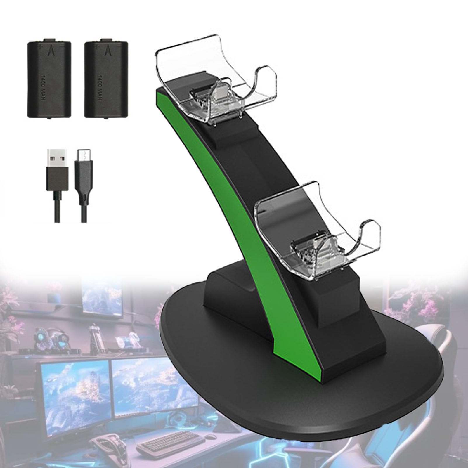Station de Charge avec poignée, Double Chargeur avec 2 Batteries Rechargeables, Station de Charge avec indicateur LED (Black)