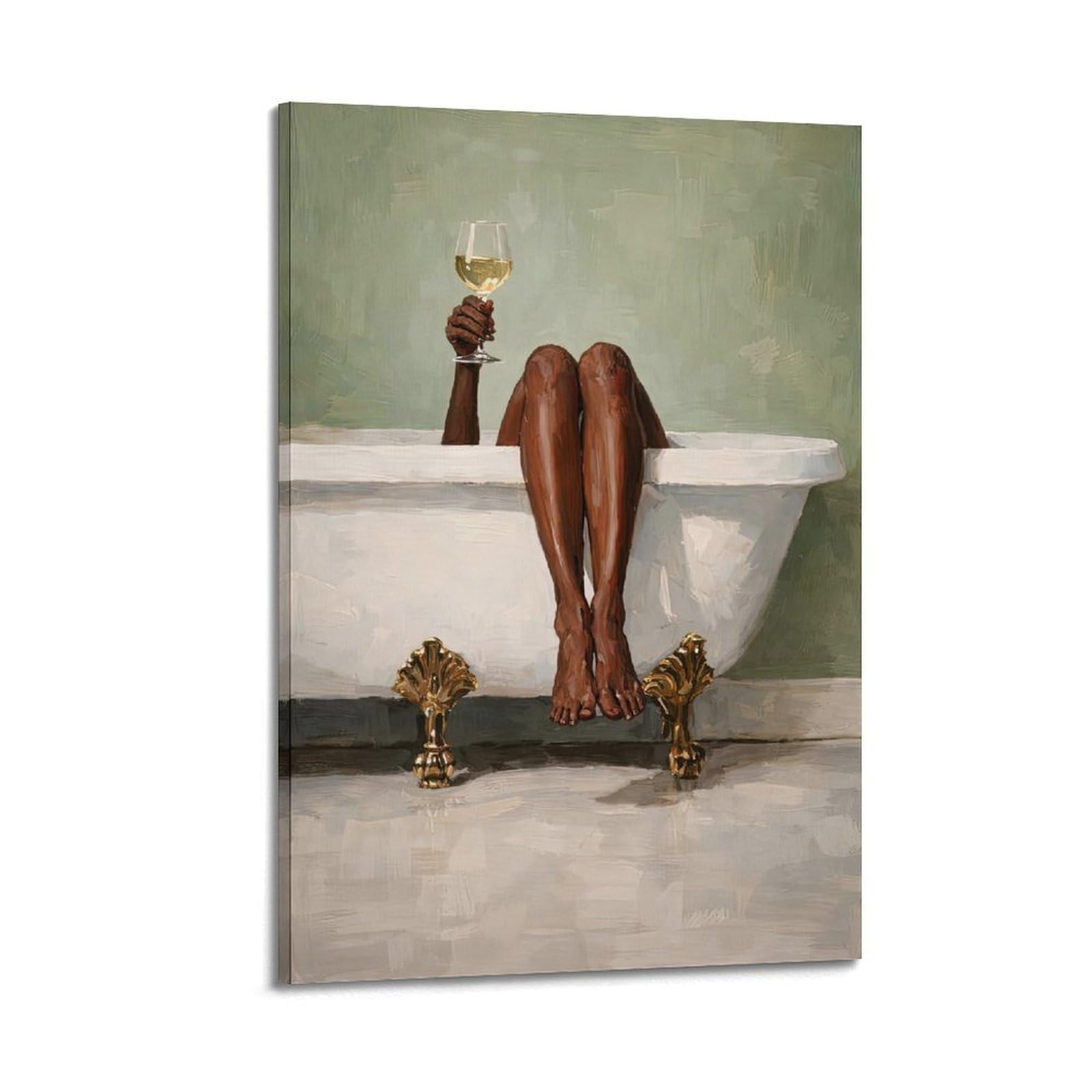 OKAHYS Vintage Beautiful Girl Poster Black Woman Bathtub Wine Artwork Decorative Painting Canvas Wall Artworks Picture 12x18inch(30x45cm)