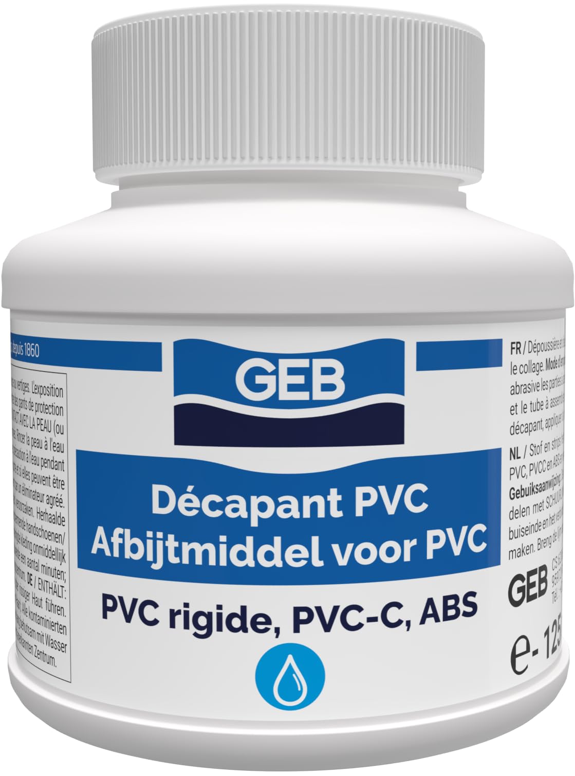 GEB Décapant pour raccords PVC, PVCC et ABS avant collage. Améliore le collage du PVC non plastifié, du PVC-C ou ABS en solubilisant la peau de moulage