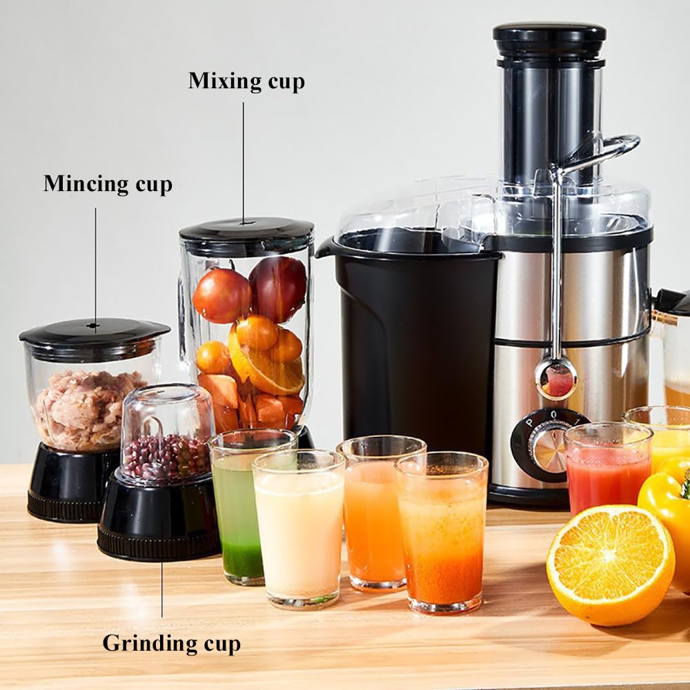 Estrattore Di Succo Centrifugo Domestico,Estrattore Di Succo Di Frutta E Verdura 4 In 1,Condotto Di Alimentazione Da 3,1",Separazione Del Succo,Acciaio Inossidabile,Tasso Di Succo Del 97%