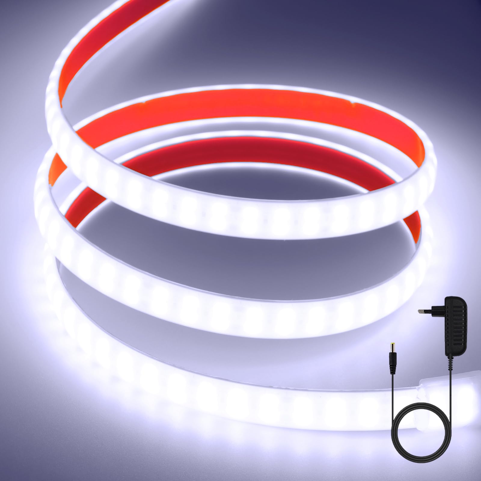 KISUFU 12V LED Streifen Licht, IP68 wasserdicht 2835 SMD 240 LEDs/m CRI90+ Selbstklebend LED Strip mit Stromversorgung für Schlafzimmer, DIY Küche Dekoration.