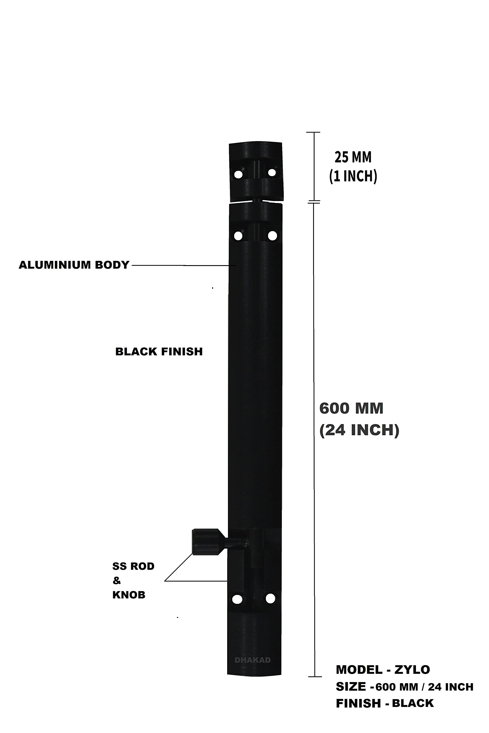DHAKAD Lot de 2 boulons tour en acier inoxydable finition noire 600 mm