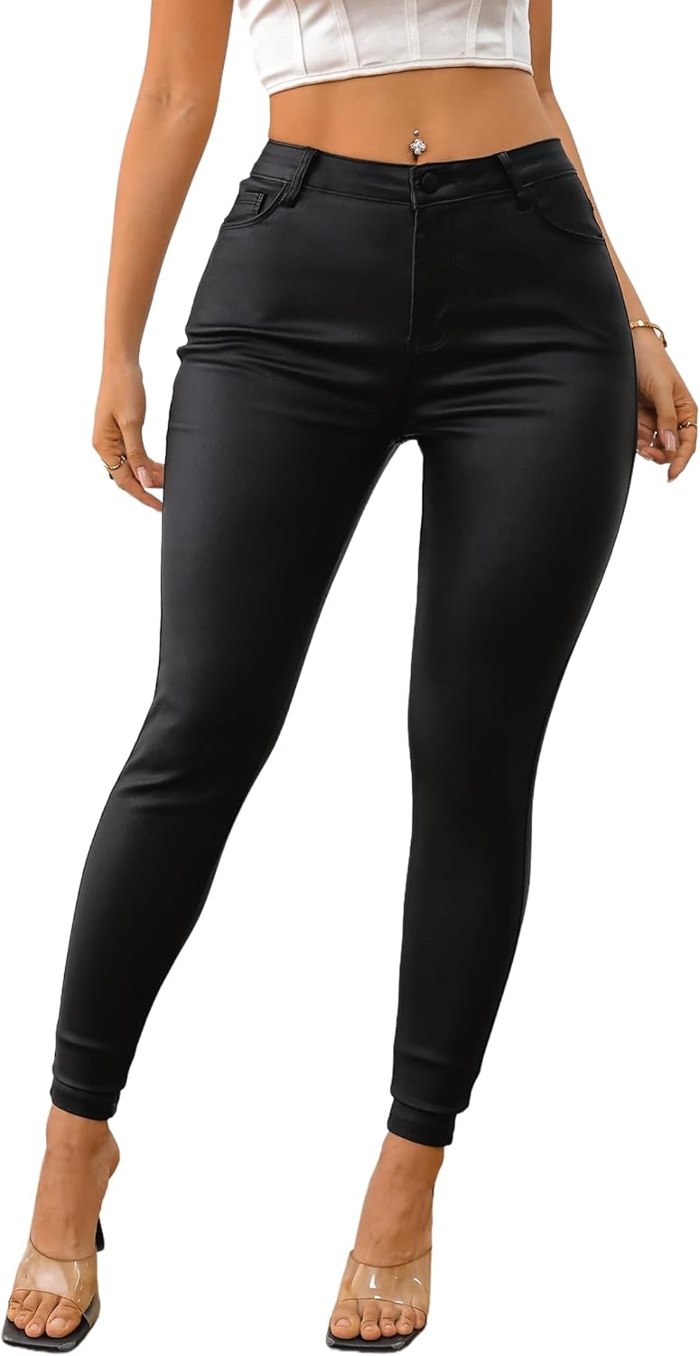 Avanova Women Faux Leather High Waist Leggings Stretchy Causal Tights Pants - Image 4