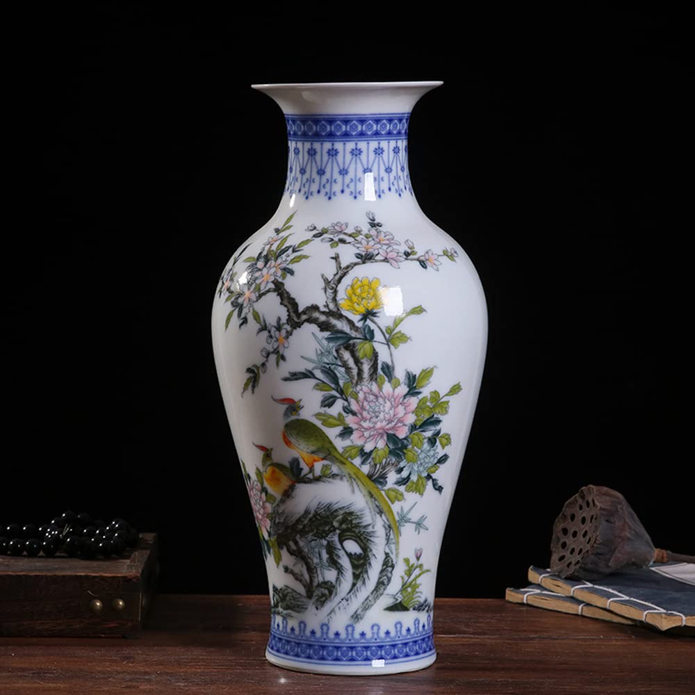 asdchZen Peony Bush Blue And White Bone China Flower Vase, Chinese Bottle Shaped Chinoiserie Blue And White Porcelain Vase Jingdezhen Retro Vase Decoration,9#