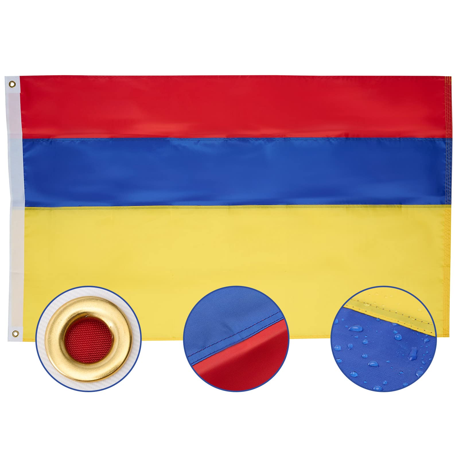 ROTERDON Embroidered Colombia Flag 3x5 Outdoor - Stitches polyester Fade Resistant Heavy Duty Flags for Outdoor Indoor