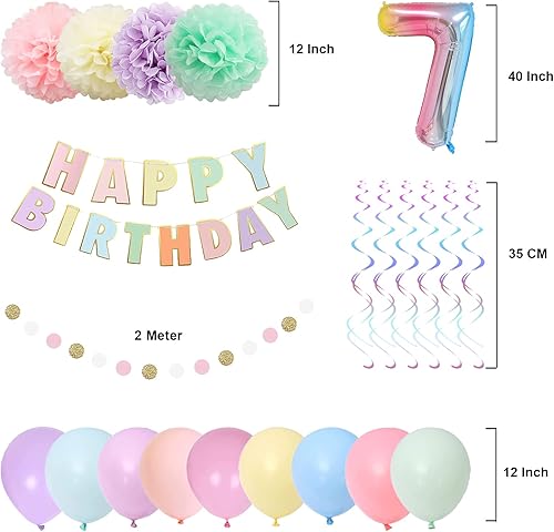 Miniatura 3 de BRT Bearingshui Decoraciones de 7 cumpleaños, globo arcoíris de 40 pulgadas con degradado de número 7, globo de 7 cumpleaños, pancarta de feliz