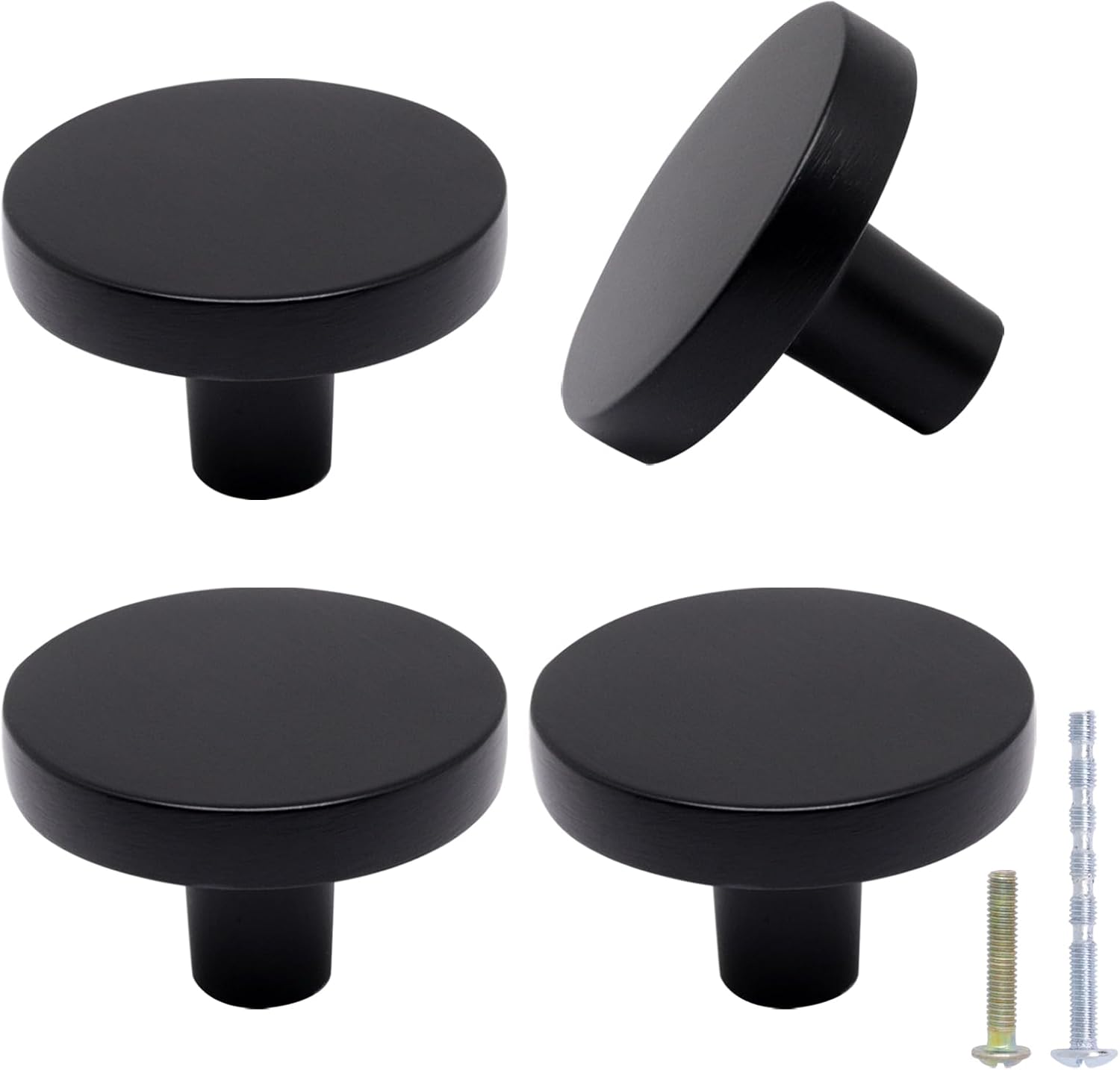 4 PCS Cabinet Knobs, Kitchen Cabinet Knobs Black Drawer Pulls Zinc Alloy Furniture Hardware Modern Round Knob for Kitchen Cupboard Dresser Drawer Closet Door (Matte Black)