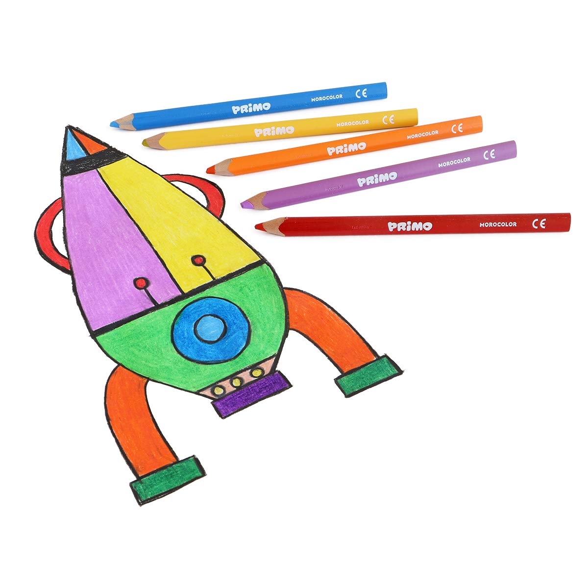 12 Crayons De Couleur Primo - Mine épaisse 5,5 Mm, Estompables, Pour Enfants Et Artistes - 5