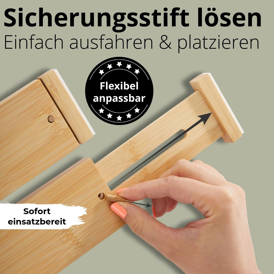 Separador de cajones ajustable de bambú – Organizador de cajones de madera y divisor de cajones para un orden óptimo – Separador para cajones – Separador de cajones y separadores de cajones (45 – 53